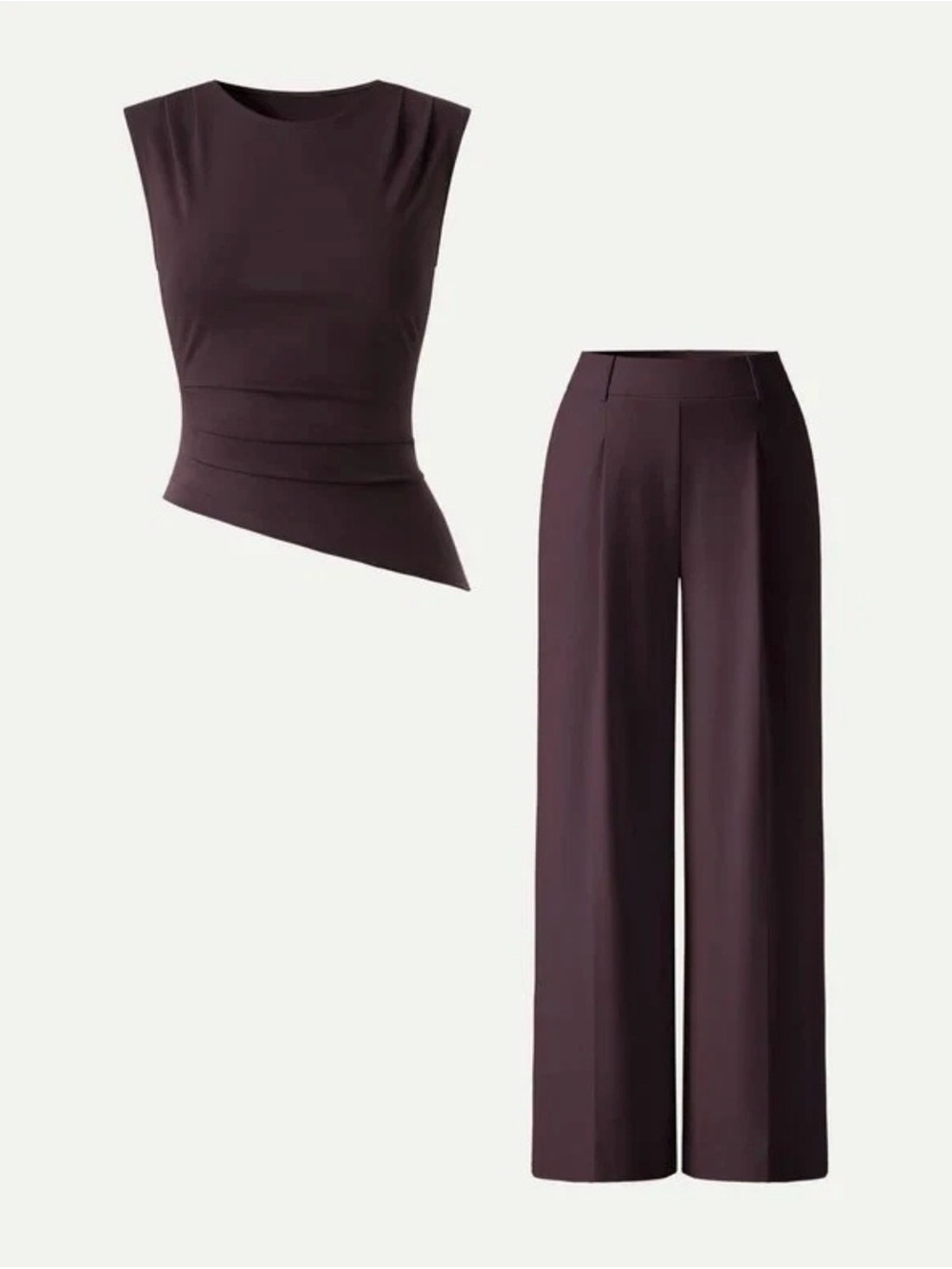 OGL 2Pcs Set Tucked Asymmetrical Hem Top & High Rise Wide Leg Pant - NEW!!!